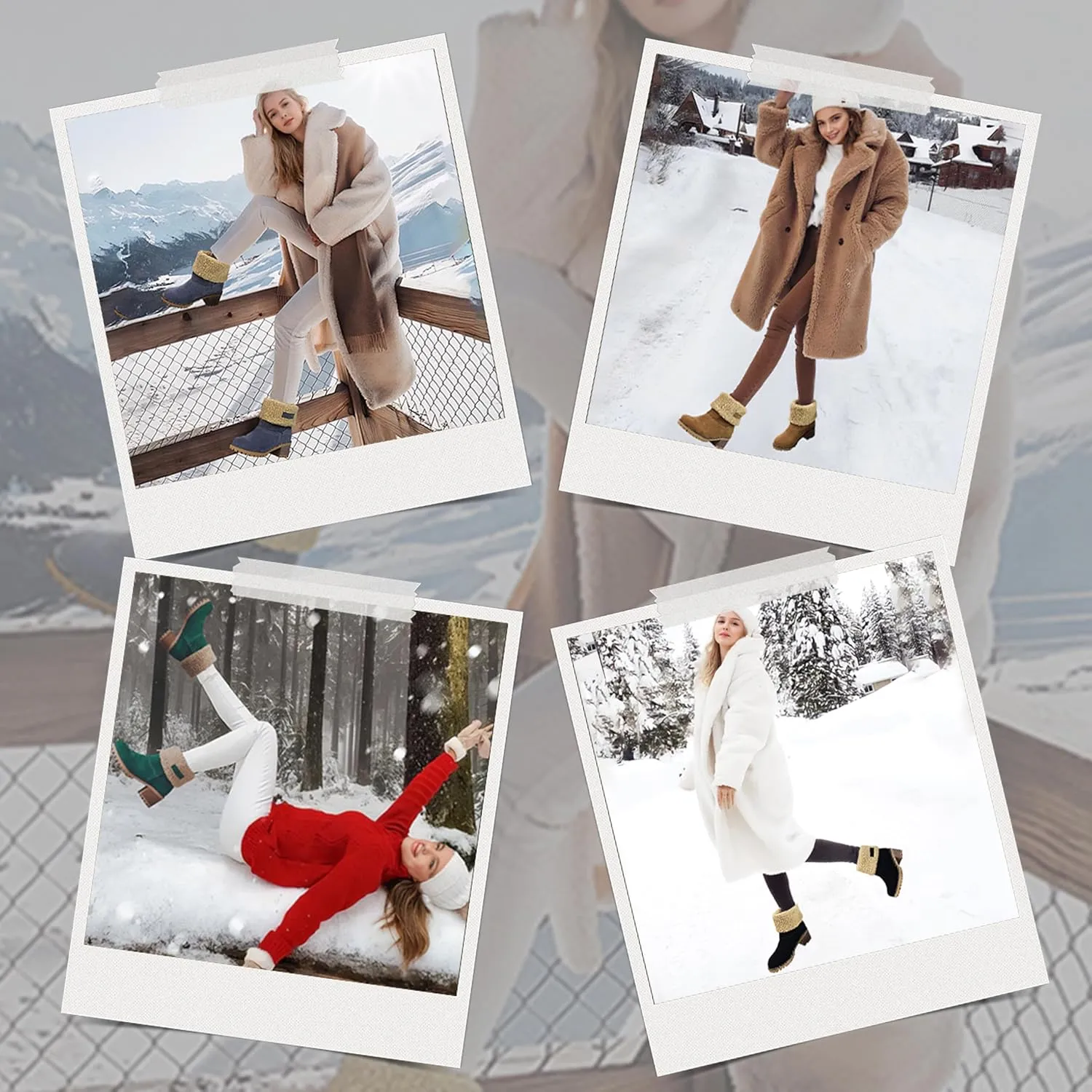 AOSPHIRAYLIAN Women's Winter Fur Lined Snow Boots for Women Mid Calf Round Toe Chunky Heel Resistant Warm Ankle Boots Comfy Suede Booties Pull On Shoes for Women