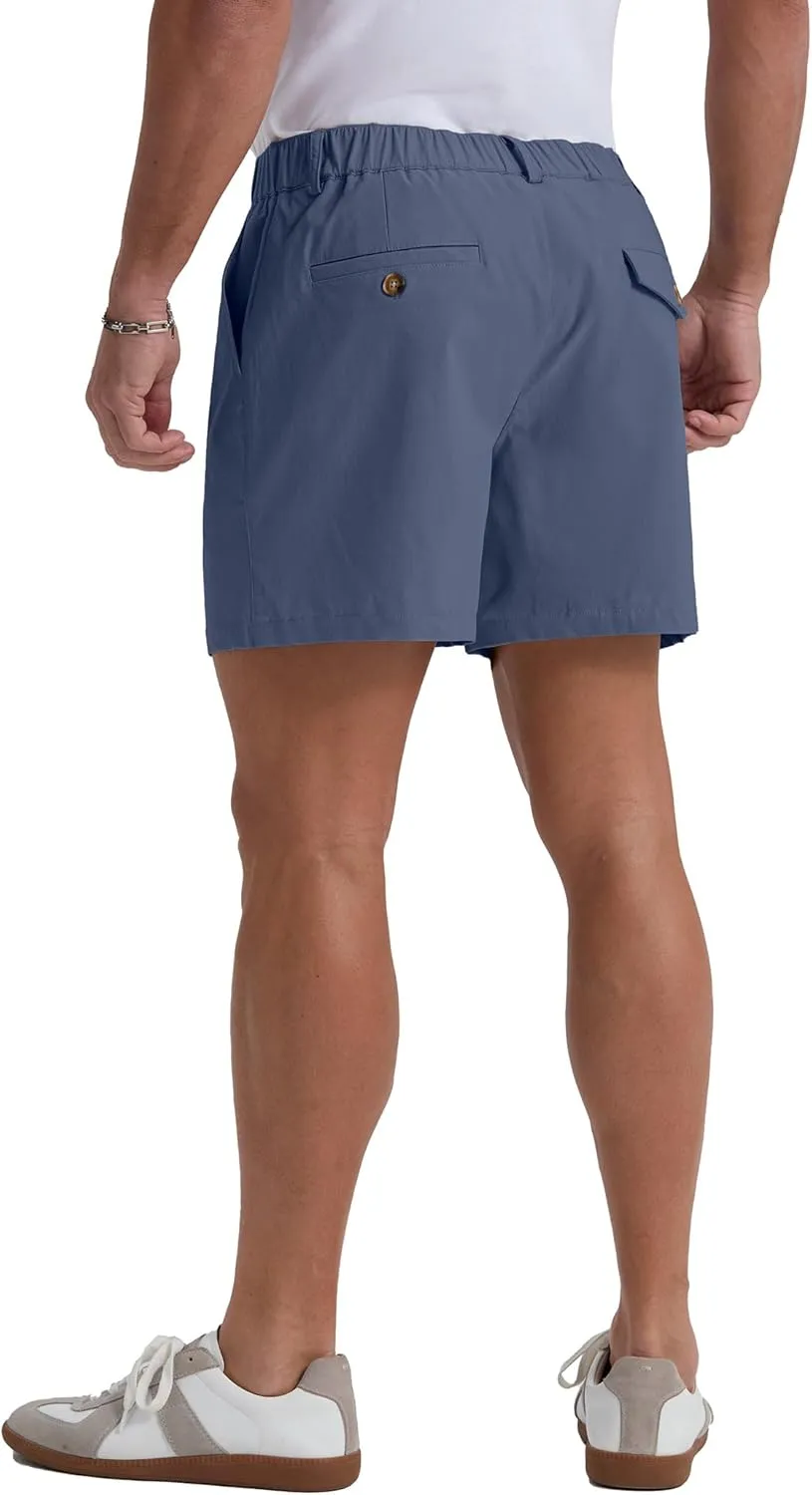 Askdeer Men's 5.5" Shorts Classic-fit Casual Elastic Waistband Shorts Summer Walking, Office, Daily Wear with Multi-Pockets