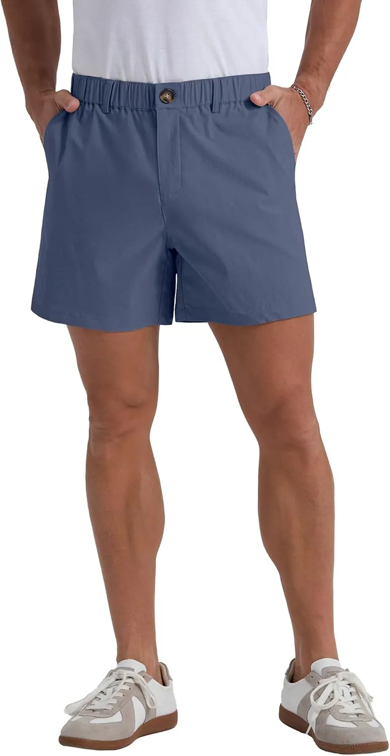 Askdeer Men's 5.5" Shorts Classic-fit Casual Elastic Waistband Shorts Summer Walking, Office, Daily Wear with Multi-Pockets