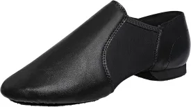 Black Slip-on Jazz Shoes Elastic Leather Sole Dance for Men Womens