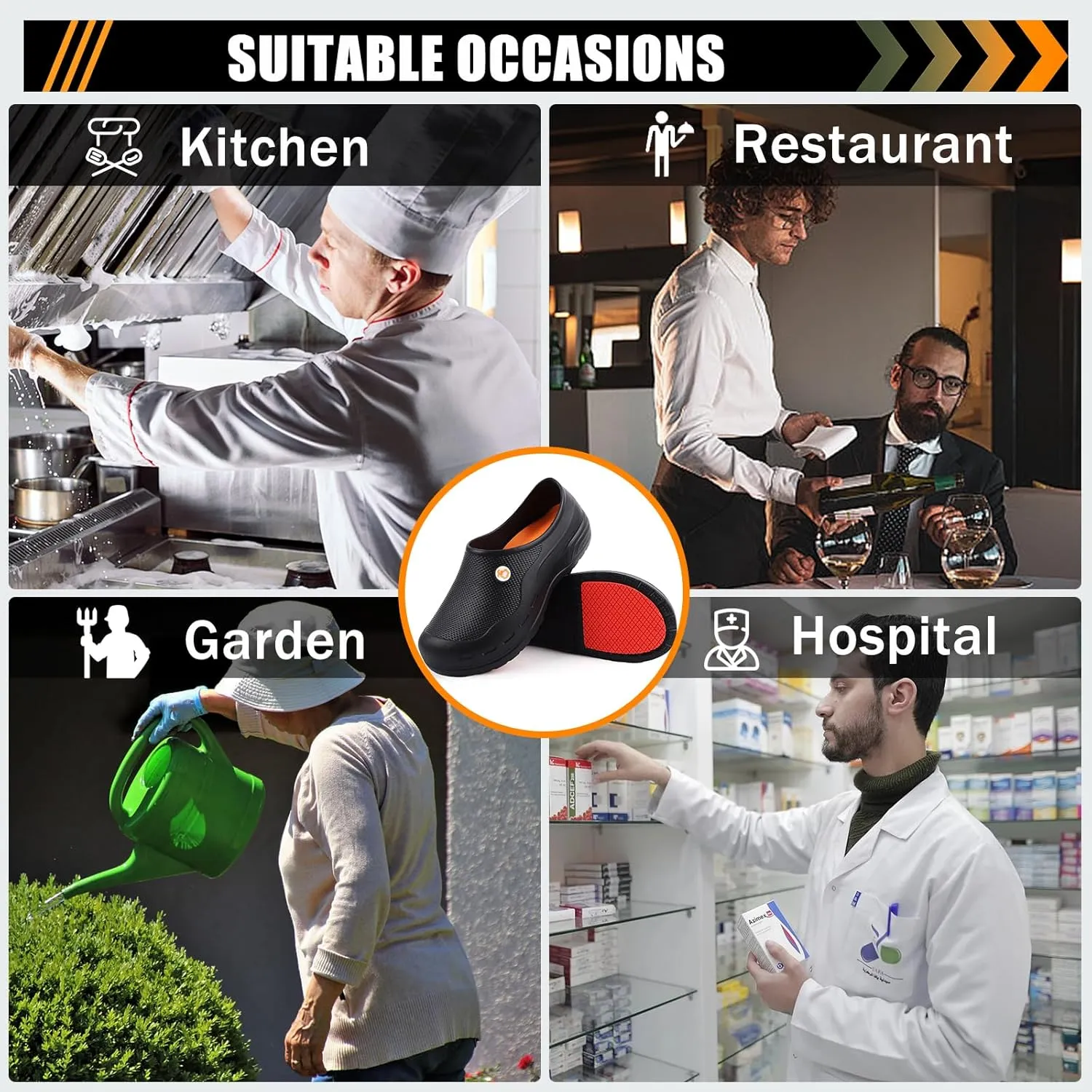 Chef Shoes for Men Non Slip Nursing Clogs Food Service Water Proof Oil Resistant Work Shoes for Kitchen Garden Restaurant Indoor Outdoor Unisex Shoes