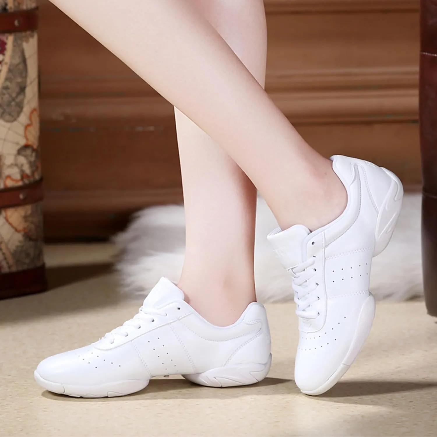 DADAWEN Adult & Youth White Cheerleading Shoes Sport Training Tennis Sneakers Competition Cheer Shoes