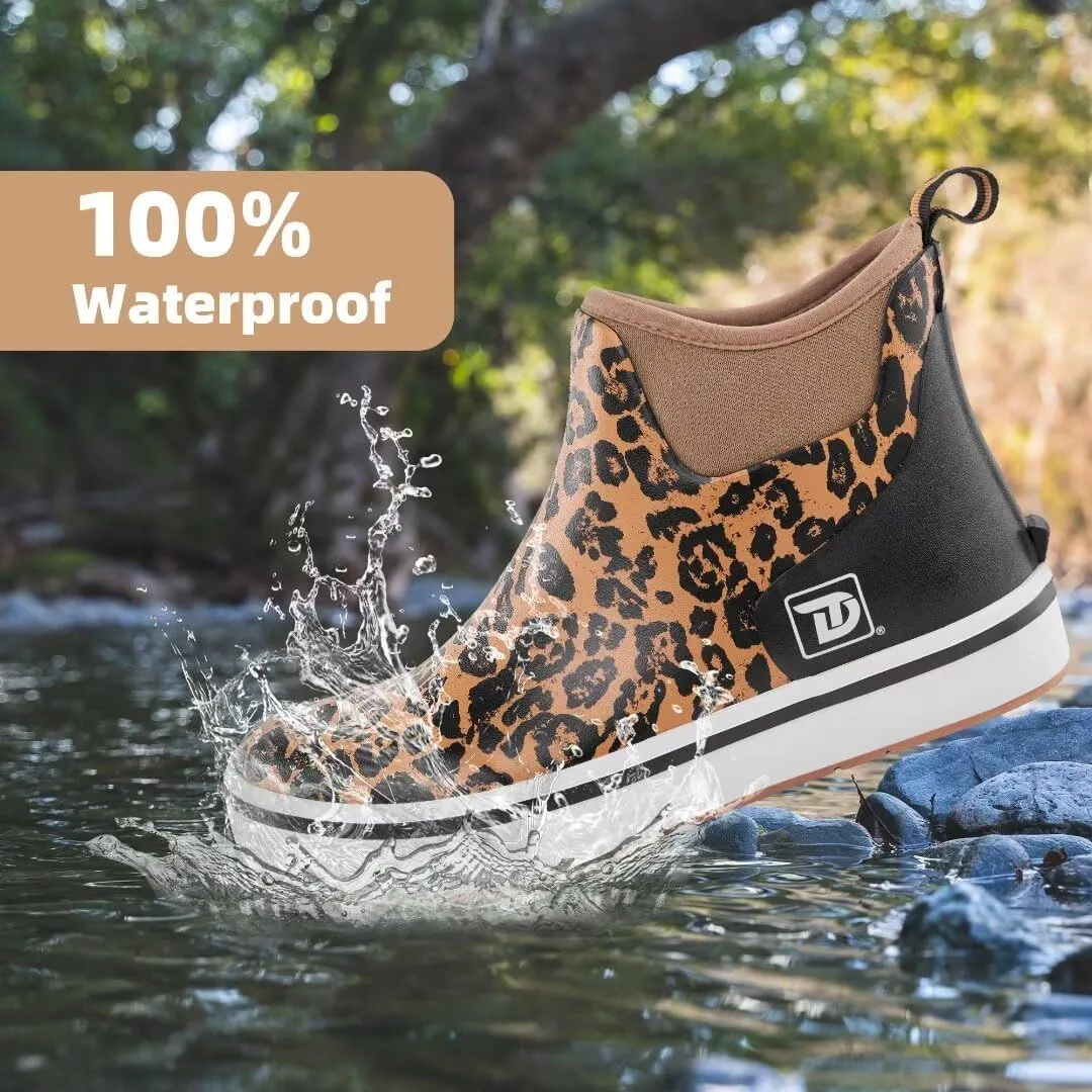 Deck Boots, Waterproof Rubber Fishing Rain Boots, Anti-slip Short Ankle Shoes for Outdoor Fishing Boating, Size 5-14
