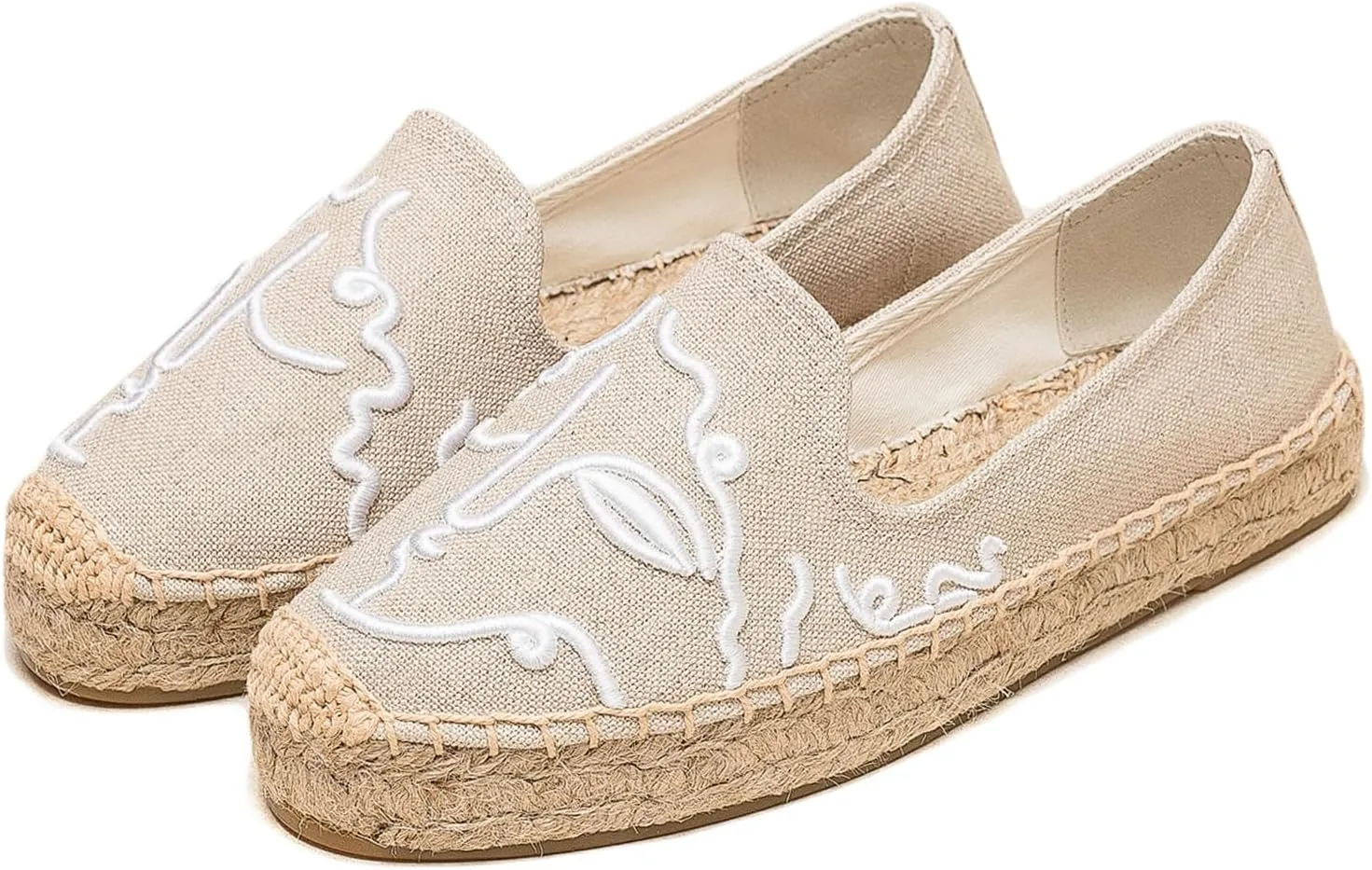 Espadrilles Loafers for Women - Comfort Round-Toe Women's Espadrille Simple Embroidered Espadrille Easy to Wear Suitable for Match T-Shirts,Dress,Jeans
