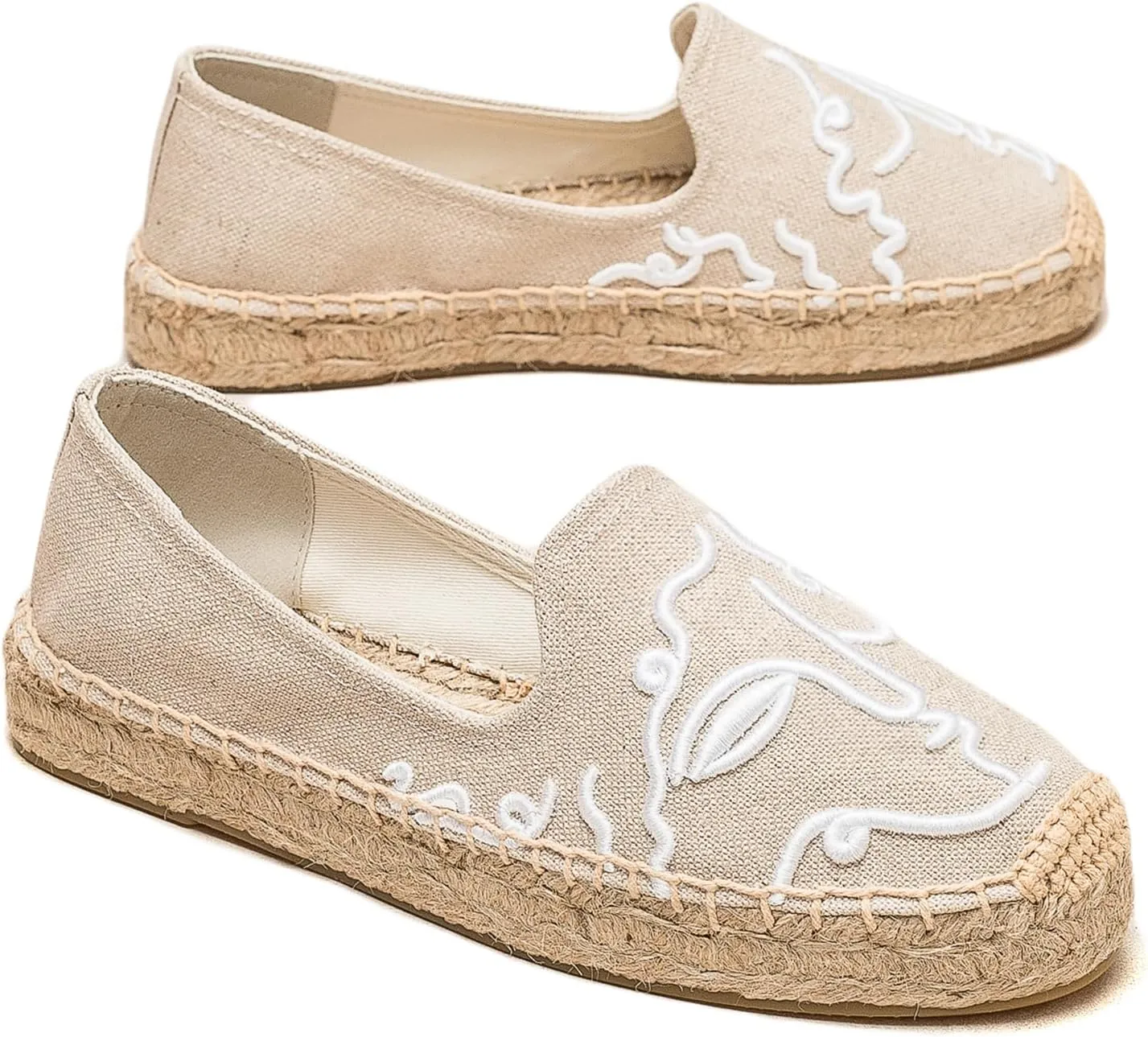 Espadrilles Loafers for Women - Comfort Round-Toe Women's Espadrille Simple Embroidered Espadrille Easy to Wear Suitable for Match T-Shirts,Dress,Jeans