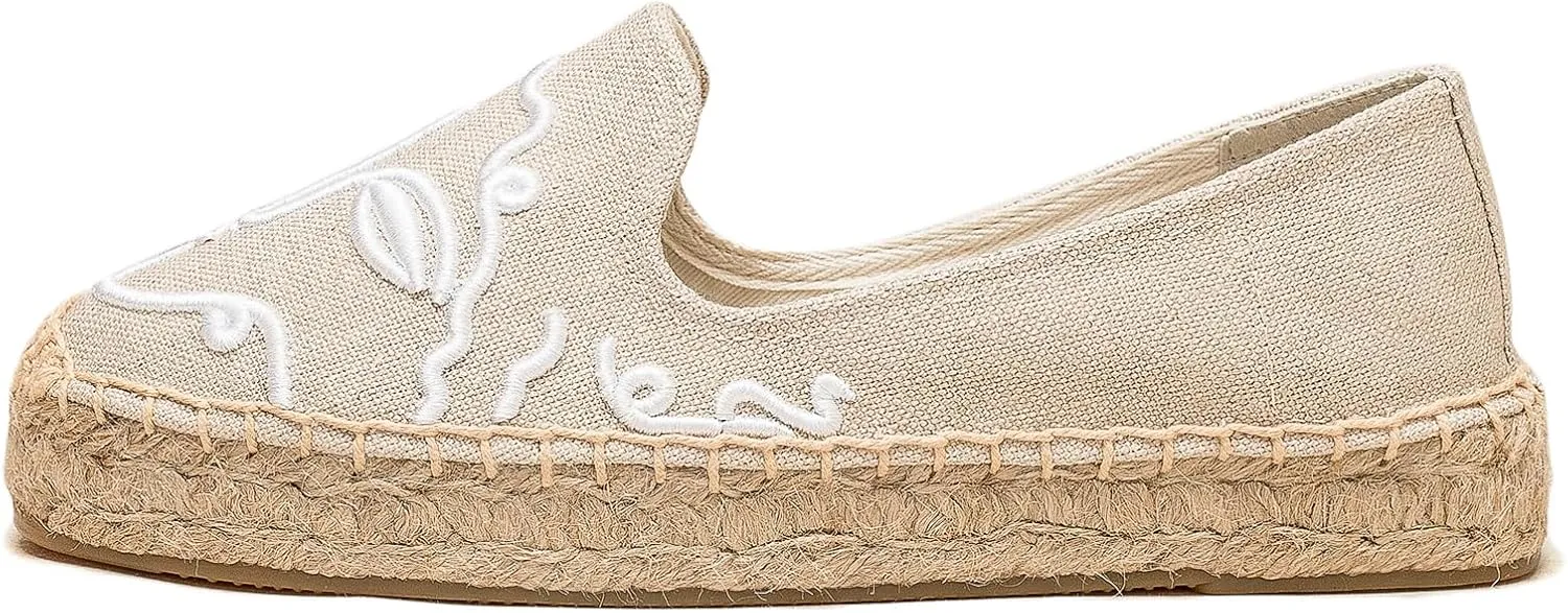 Espadrilles Loafers for Women - Comfort Round-Toe Women's Espadrille Simple Embroidered Espadrille Easy to Wear Suitable for Match T-Shirts,Dress,Jeans