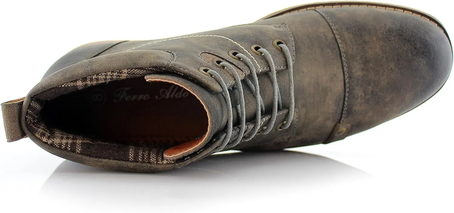 Ferro Aldo Blaine MFA806035 Mens Casual Brogue Mid-Top Lace-Up and Zipper Boots