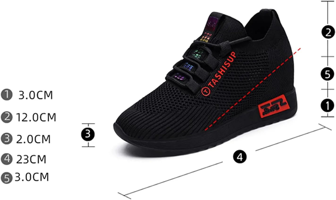 Hbeylia Women's Platform Hidden Wedges Sneaker Breathable Lightweight Mesh High Top Slip On Athletic Walking Shoes Fashion High Heel Work Sneaker Loafer for Women (Red, 8.5)
