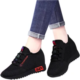 Hbeylia Women's Platform Hidden Wedges Sneaker Breathable Lightweight Mesh High Top Slip On Athletic Walking Shoes Fashion High Heel Work Sneaker Loafer for Women (Red, 8.5)