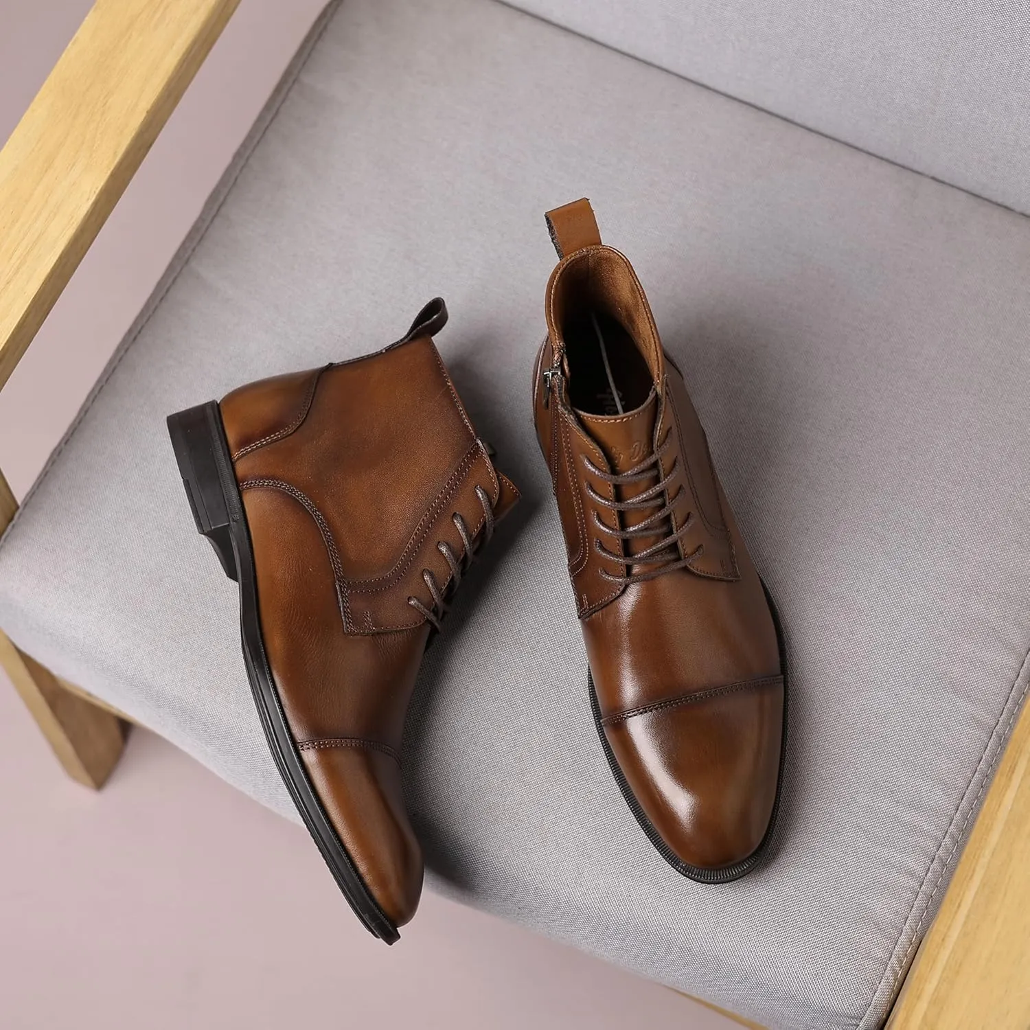 Holy dove Chelsea Boots Men  Genuine Leather,Chelsea Boots for Men with Side Zipper, Casual Slip-On Ankle Boots, Chukka & Oxford Style Dress Boots