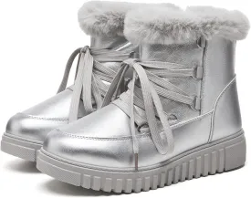 HYPOCRUTE Women's Fur lined Snow Boots Warm Winter Boots for Women Lace up Non Slip Ankle Booties Comfortable Fuzzy Boots with Zipper