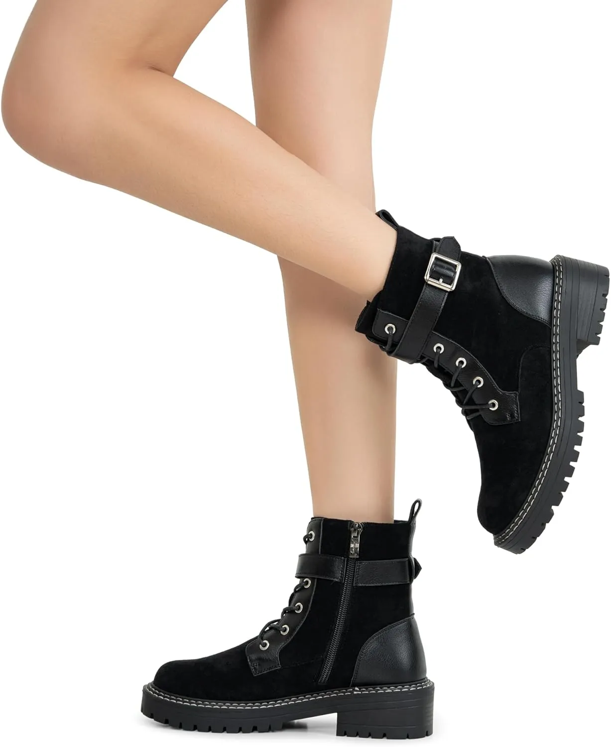 Jeossy Women's Combat Ankle Boots 9627 Low Heel Ankle-Booties with Side Zipper