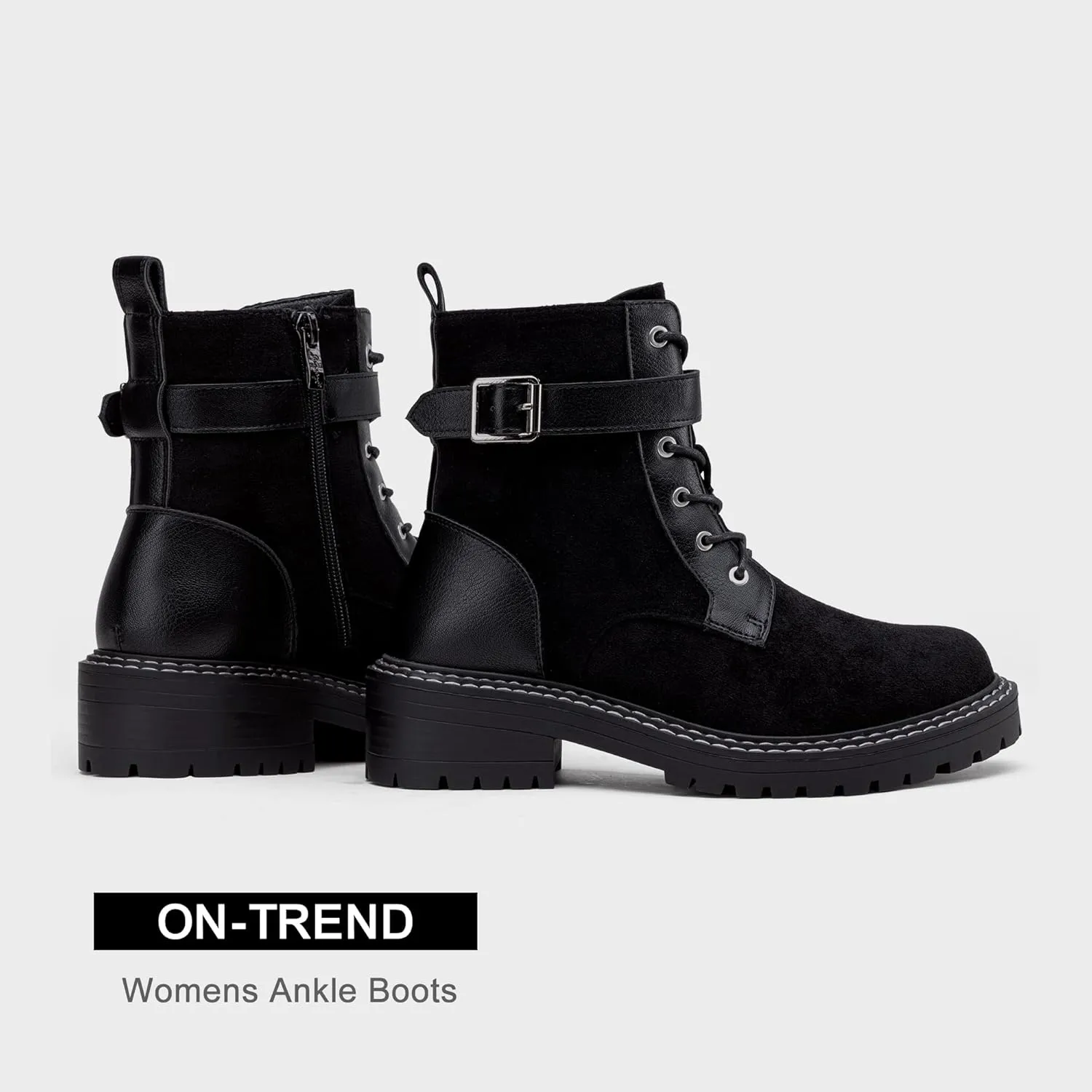 Jeossy Women's Combat Ankle Boots 9627 Low Heel Ankle-Booties with Side Zipper