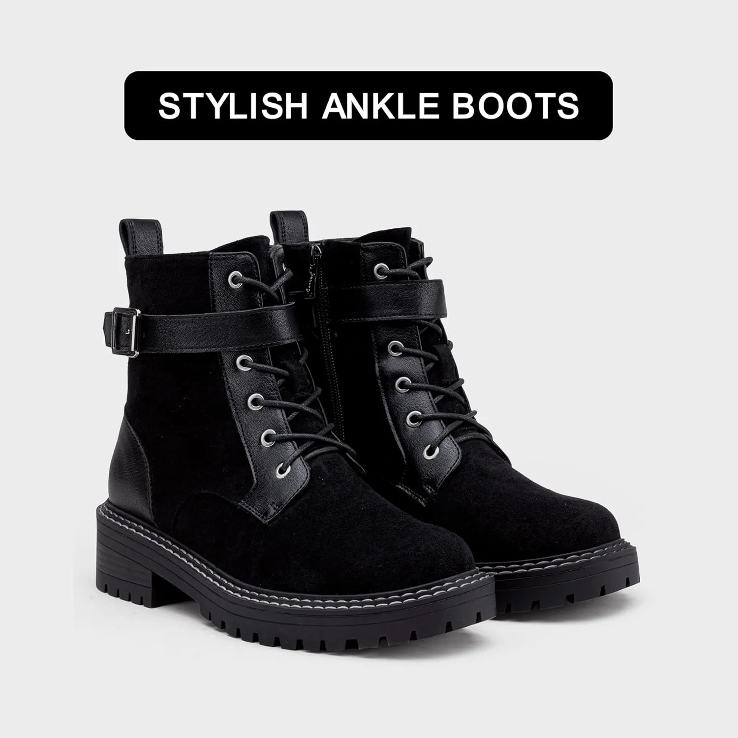 Jeossy Women's Combat Ankle Boots 9627 Low Heel Ankle-Booties with Side Zipper