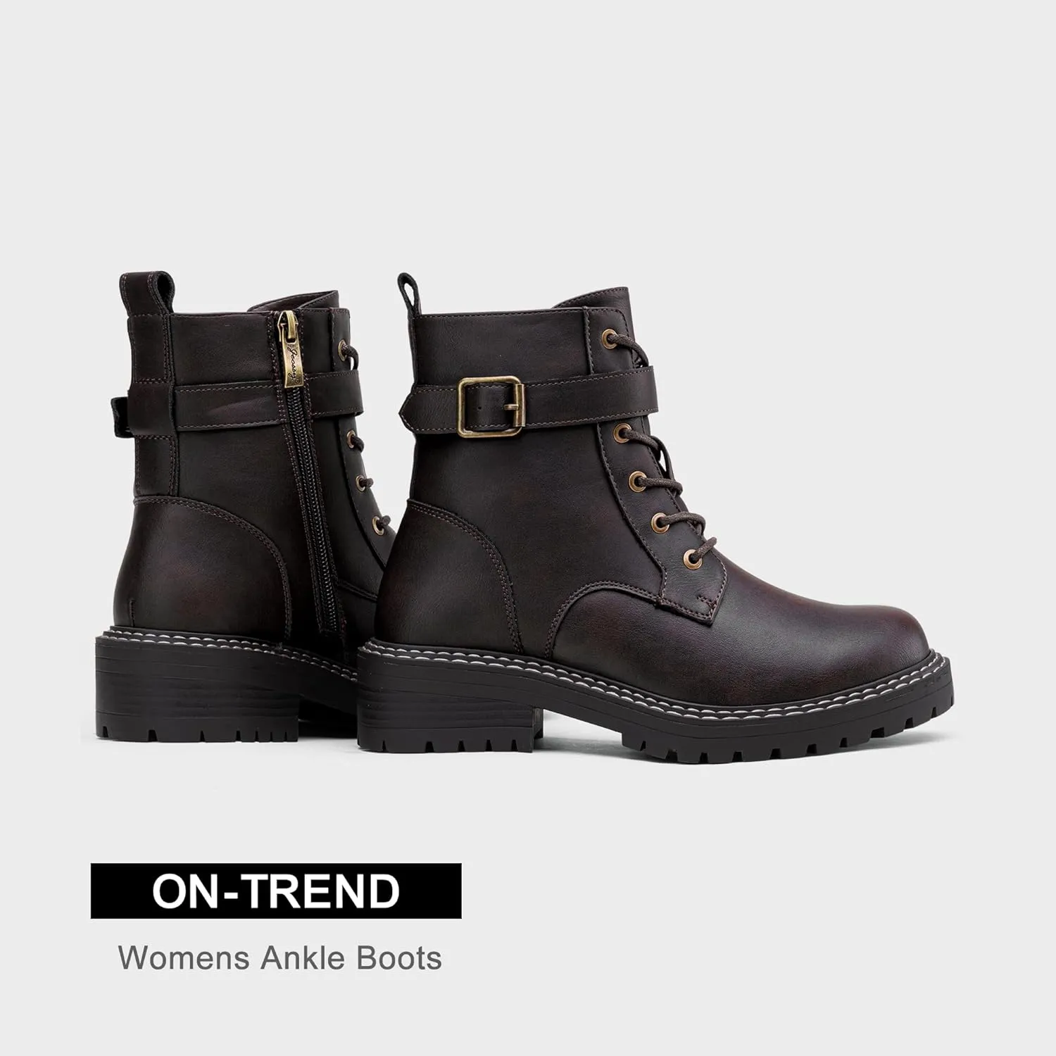 Jeossy Women's Combat Ankle Boots 9627 Low Heel Ankle-Booties with Side Zipper