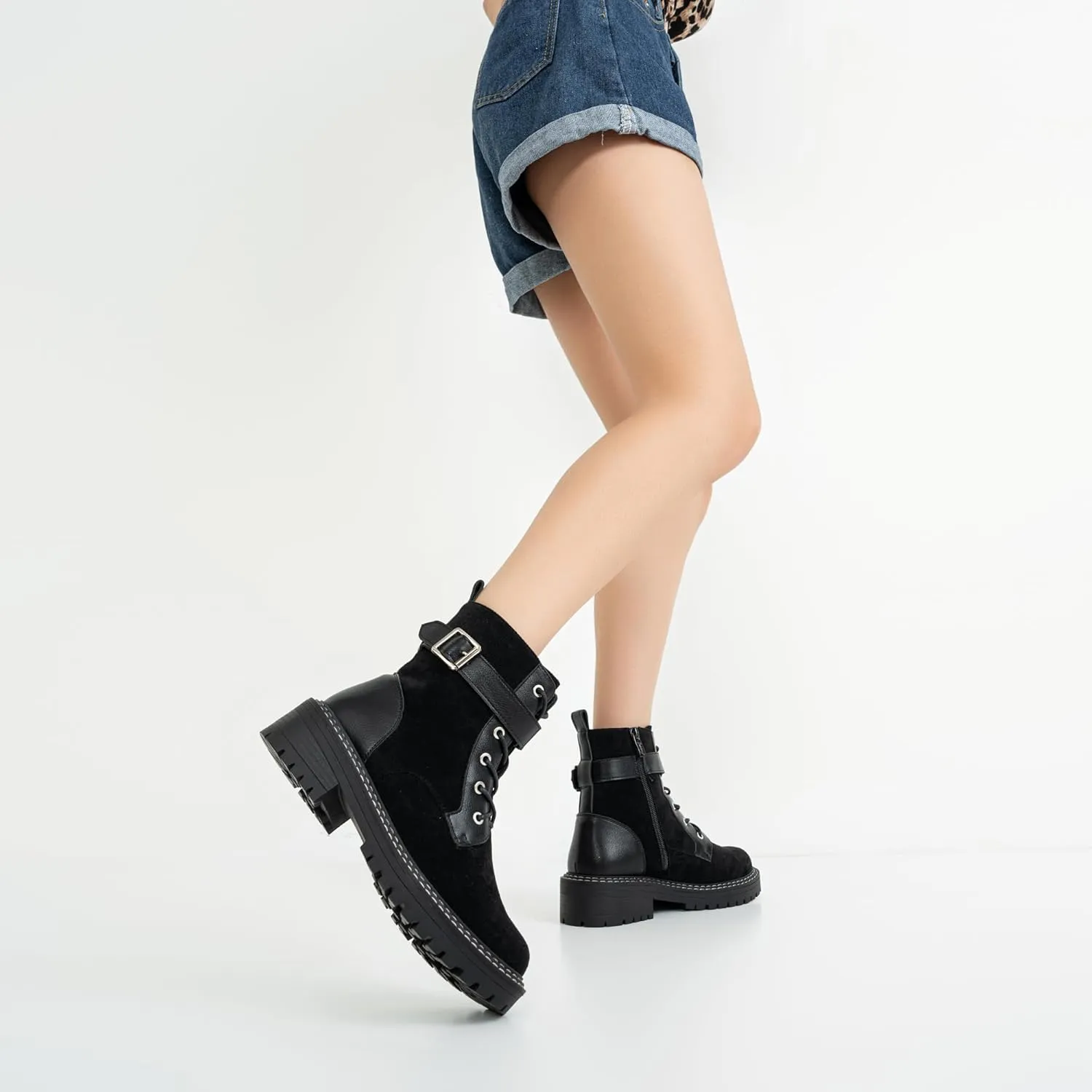 Jeossy Women's Combat Ankle Boots 9627 Low Heel Ankle-Booties with Side Zipper