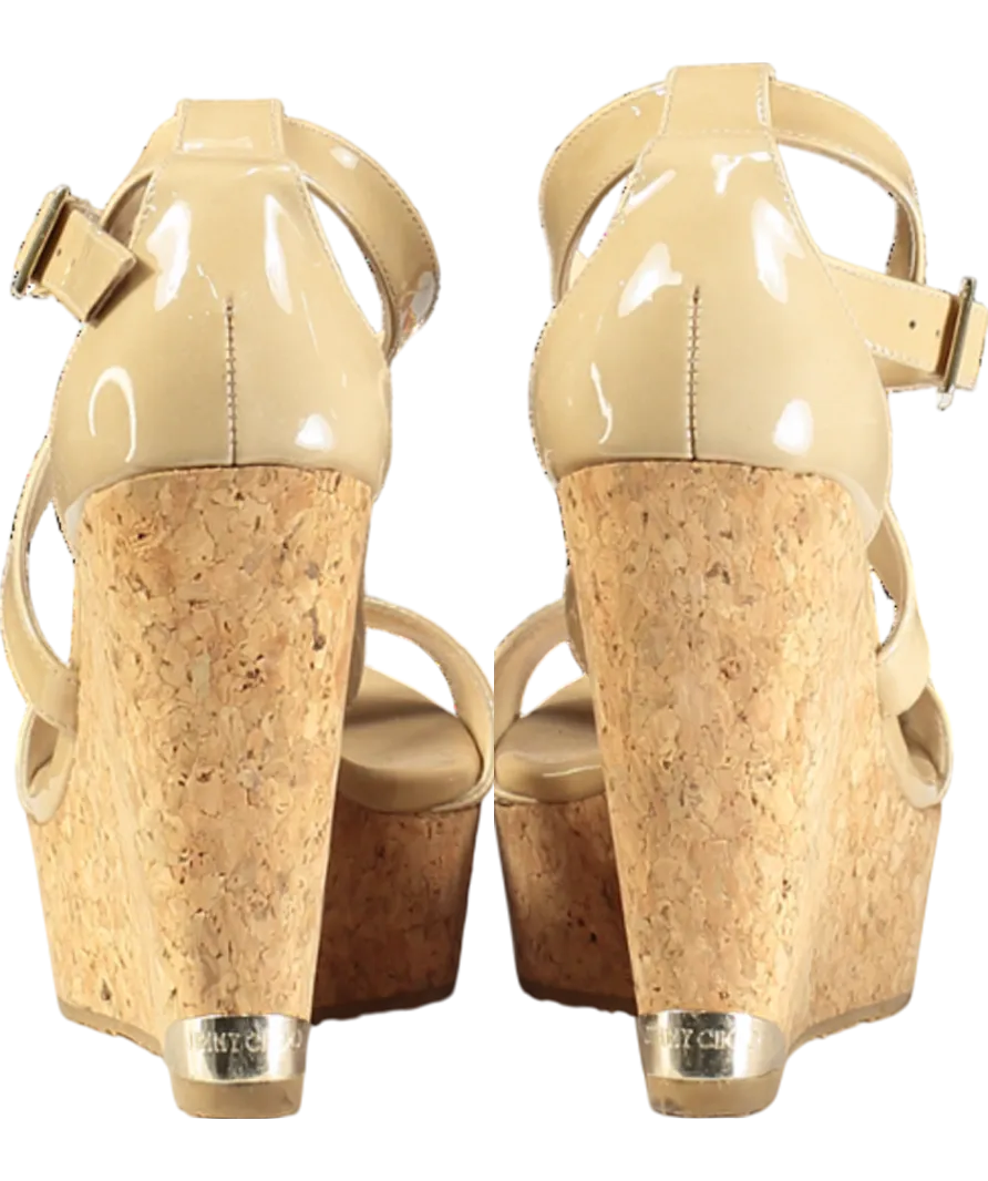 Jimmy Choo Beige Patent Portia Cork Heel Wedges UK 3 EU 36 👠