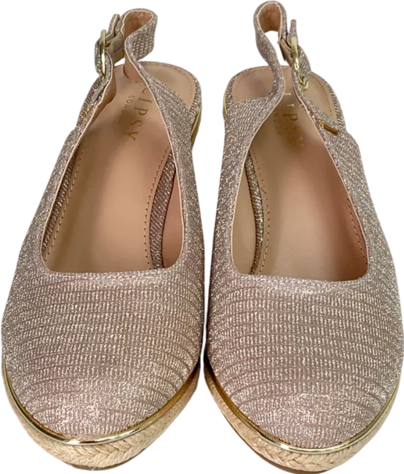 lipsy london Beige Standard Fit Mid Closed Toe Sparkly Slingback Wedges UK 5 EU 38 👠