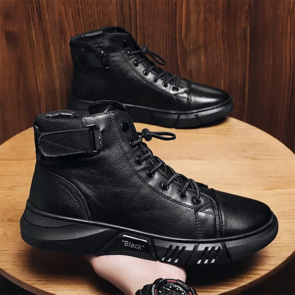 Mens Italian High-Top Leather Boots,Autumn&Winter New with Side Zipper Chukka Boots Non-Slip Softsole,Shock Absorption,Velvet