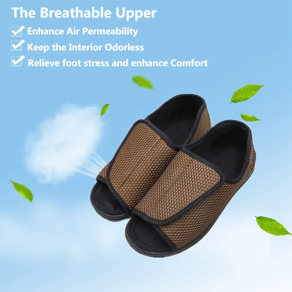 Men's Open Toe Diabetic Recovery Slippers, Adjustable Orthopedic Wide Width Walking Shoes for Arthritis Edema Swollen Feet Elderly Men