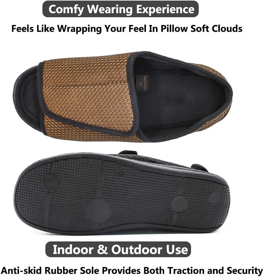 Men's Open Toe Diabetic Recovery Slippers, Adjustable Orthopedic Wide Width Walking Shoes for Arthritis Edema Swollen Feet Elderly Men