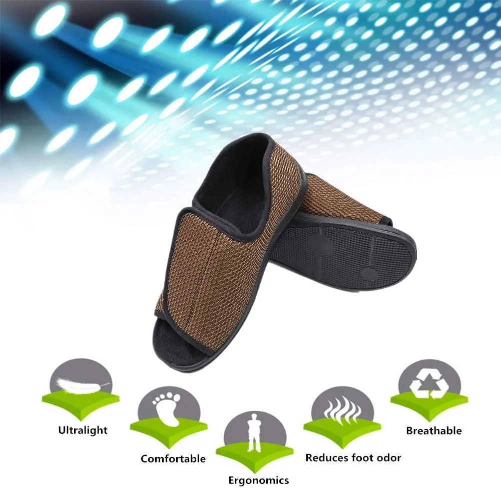 Men's Open Toe Diabetic Recovery Slippers, Adjustable Orthopedic Wide Width Walking Shoes for Arthritis Edema Swollen Feet Elderly Men