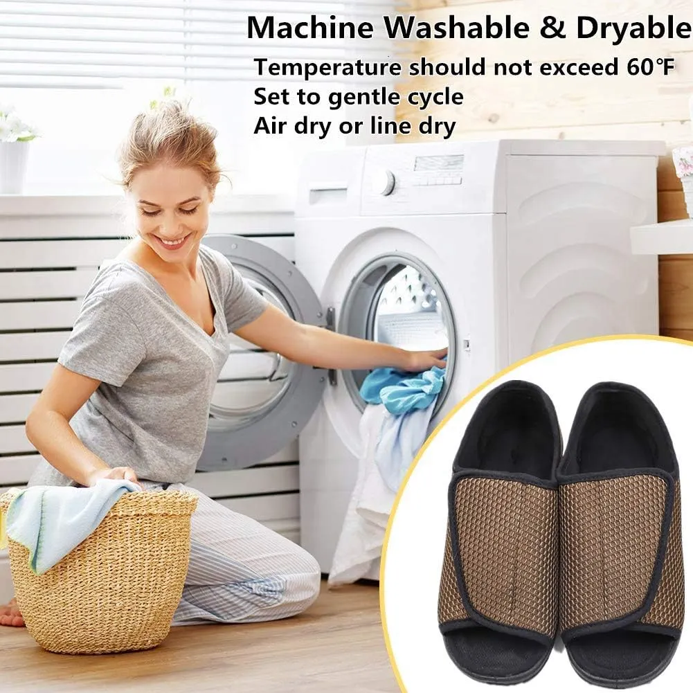 Men's Open Toe Diabetic Recovery Slippers, Adjustable Orthopedic Wide Width Walking Shoes for Arthritis Edema Swollen Feet Elderly Men