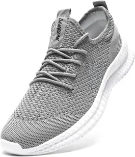 Mens Walking Running Shoes Slip On Anthletic Workout Sneakers Sport Lace Up Casual Work Gym Outdoors Lightweight Breathable Knitted Mesh
