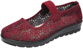 missfiona Womens Hollow Out Granny Walk Shoes Breathable Soft-Soled Mary Jane Flats Dance Shoes