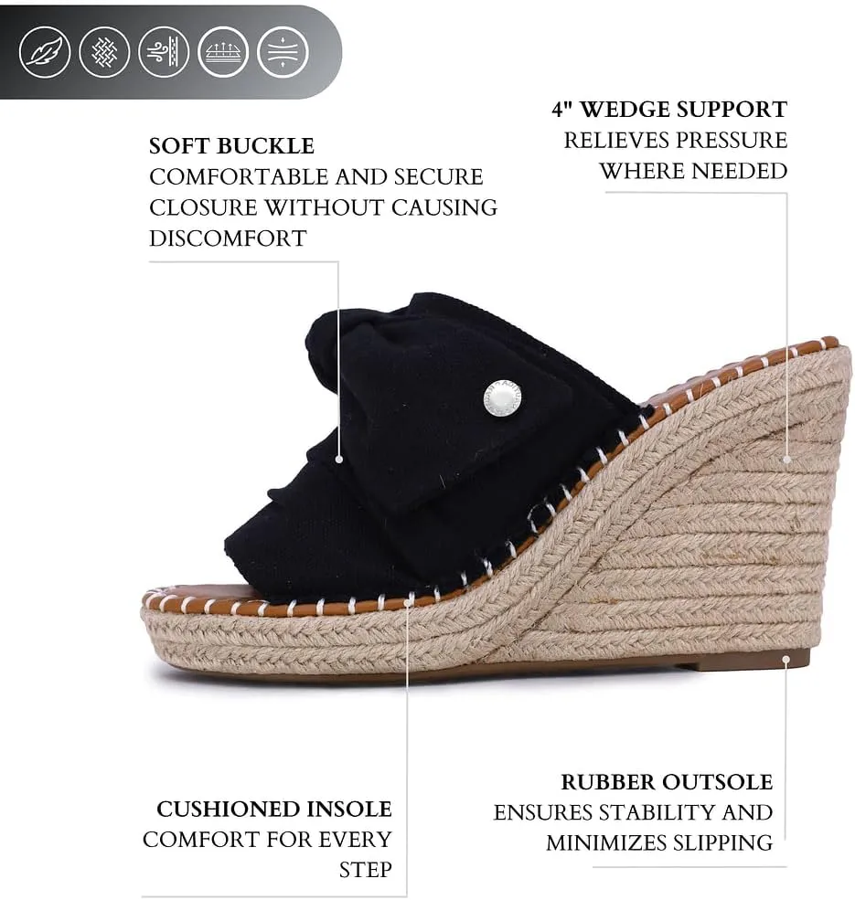Nautica Women's Espadrille Wedges for Women Platform Sandals  Slip-On Knot Bow Summer Shoes with Woven Rope Heel