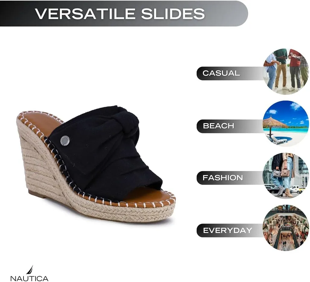 Nautica Women's Espadrille Wedges for Women Platform Sandals  Slip-On Knot Bow Summer Shoes with Woven Rope Heel