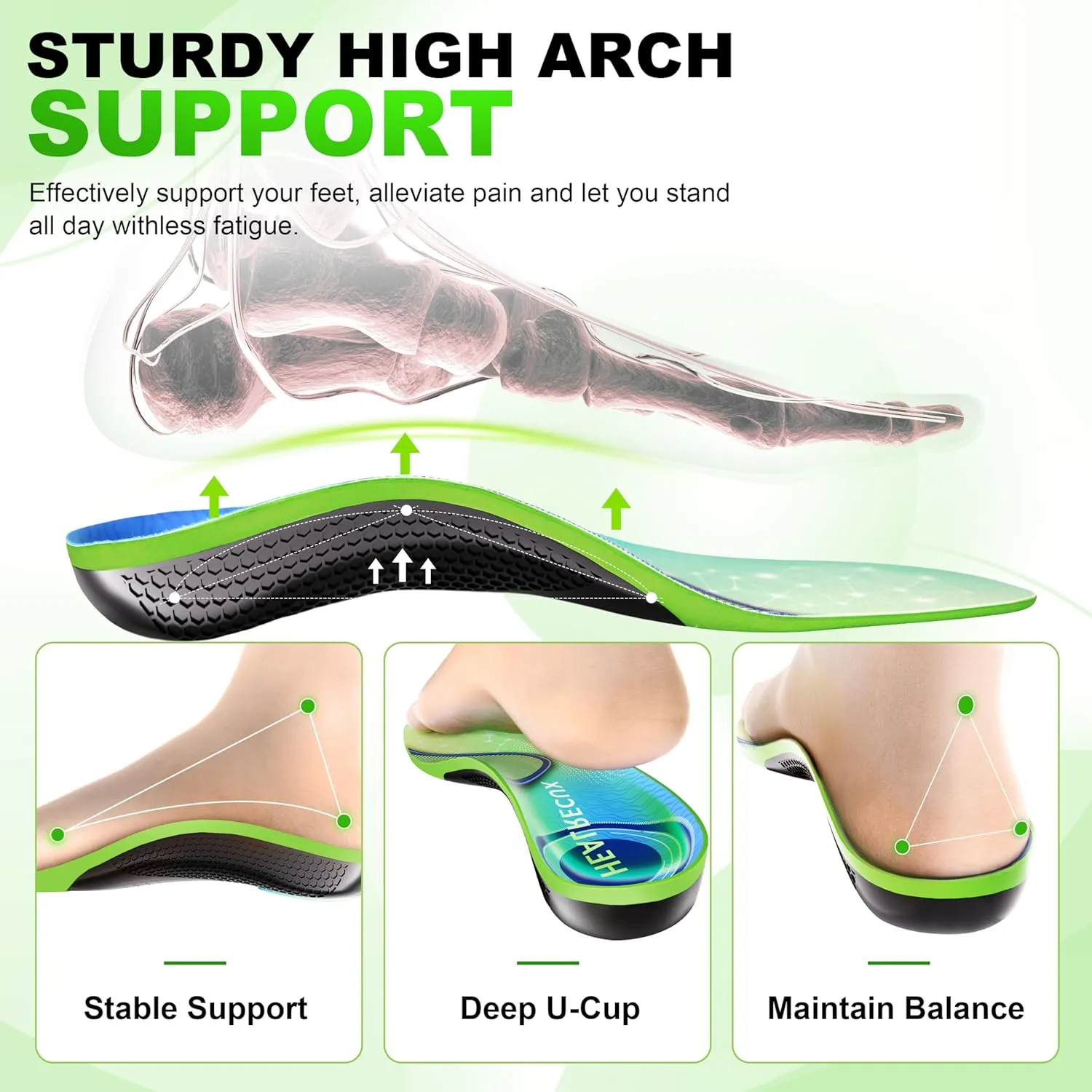 Plantar Fasciitis Insoles Shoe Inserts for Men Women, 240lbs Heavy Duty Arch Support Inserts for Pain Relief, Work Boot Orthotics Insoles for Standing All Day, XL