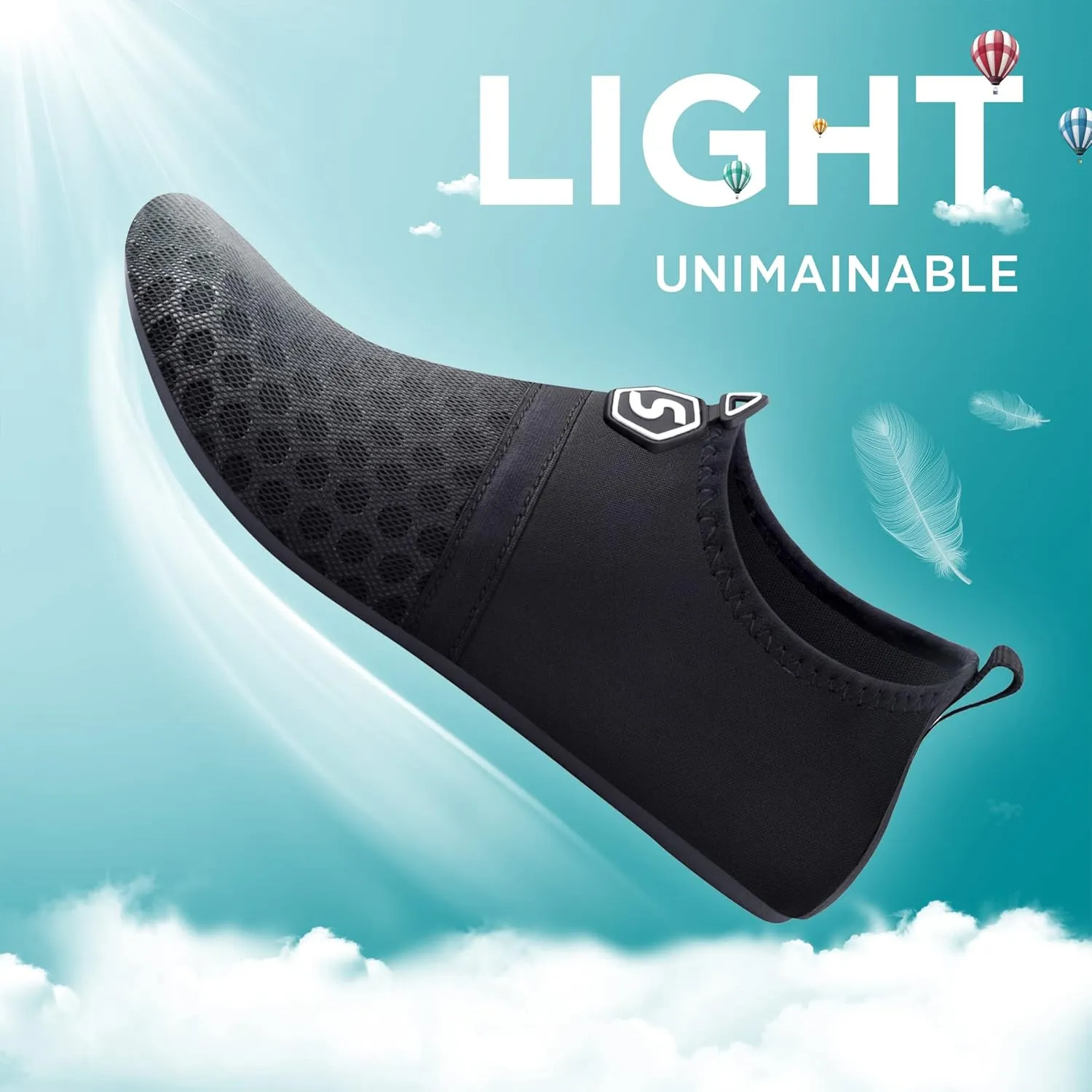 SEEKWAY Water Shoes Quick-Dry Aqua Socks Barefoot Slip-on for Beach Pool Swim River Yoga Lake Surf Women Men Black SK001