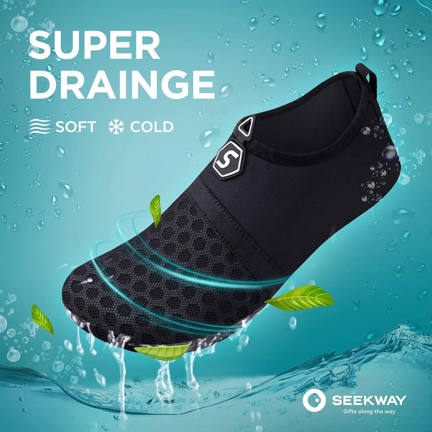 SEEKWAY Water Shoes Quick-Dry Aqua Socks Barefoot Slip-on for Beach Pool Swim River Yoga Lake Surf Women Men Black SK001