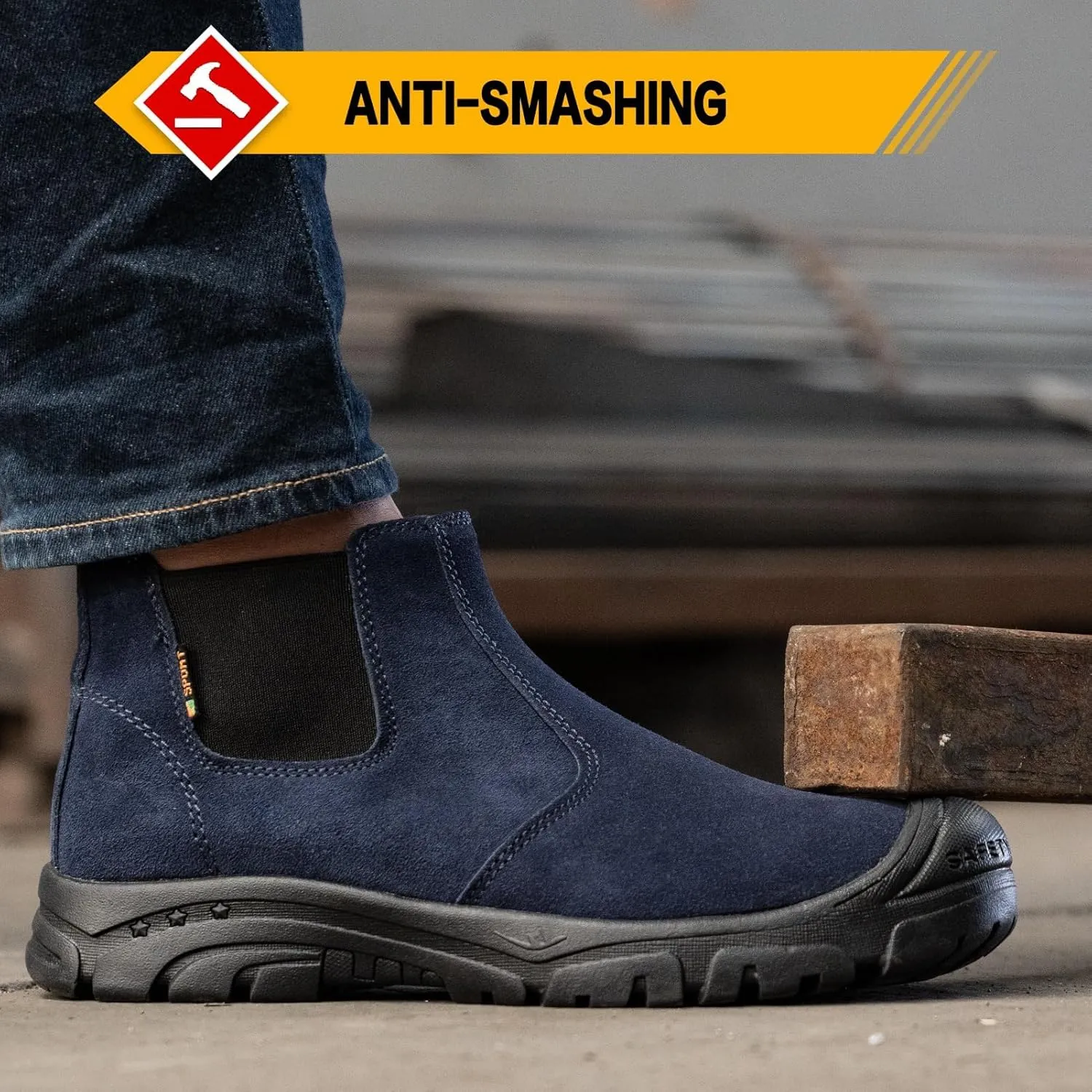 Steel Toe Work Boots for Men Women Slip-on Chelsea Boots, Men's Industrial Construction Shoes, Waterproof, Lightweight, Comfortable, Non-slip Safety Boots