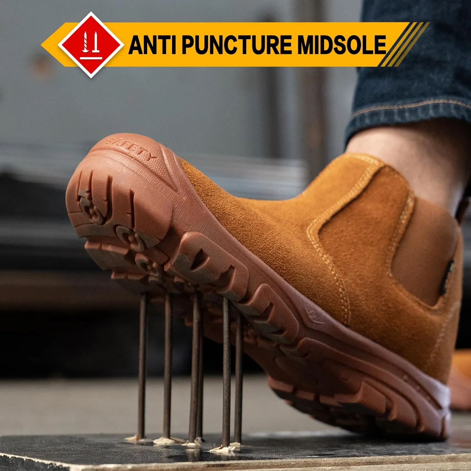 Steel Toe Work Boots for Men Women Slip-on Chelsea Boots, Men's Industrial Construction Shoes, Waterproof, Lightweight, Comfortable, Non-slip Safety Boots