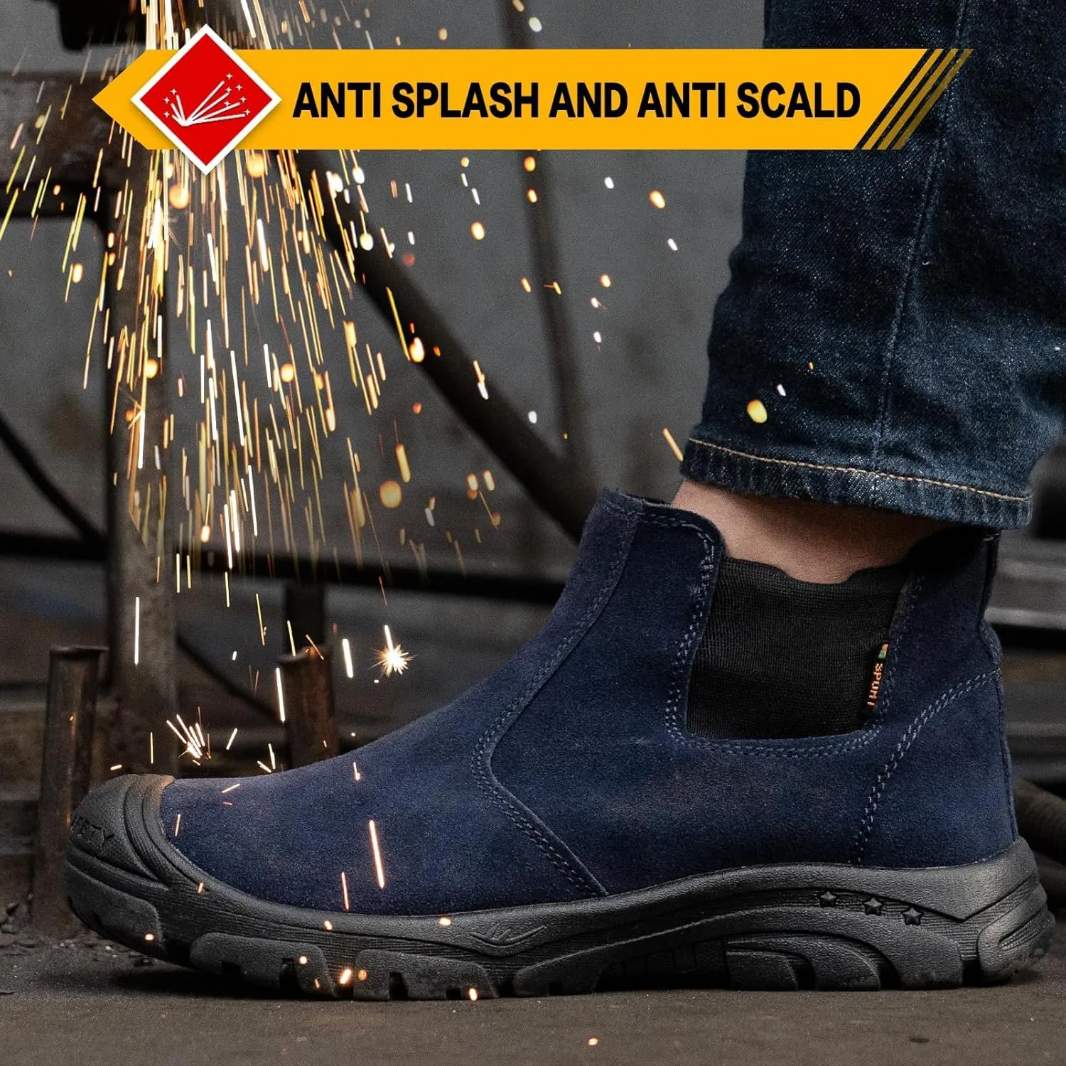 Steel Toe Work Boots for Men Women Slip-on Chelsea Boots, Men's Industrial Construction Shoes, Waterproof, Lightweight, Comfortable, Non-slip Safety Boots