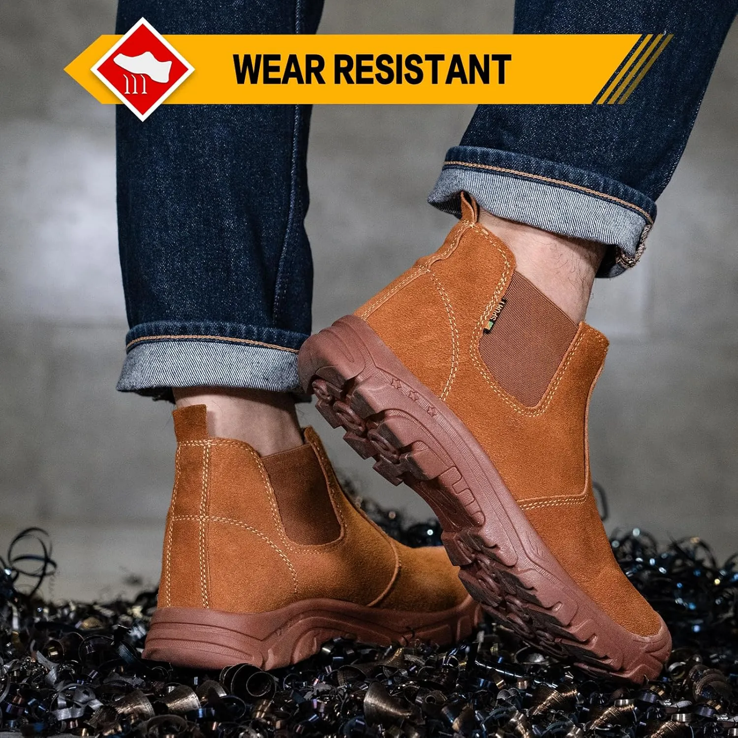 Steel Toe Work Boots for Men Women Slip-on Chelsea Boots, Men's Industrial Construction Shoes, Waterproof, Lightweight, Comfortable, Non-slip Safety Boots