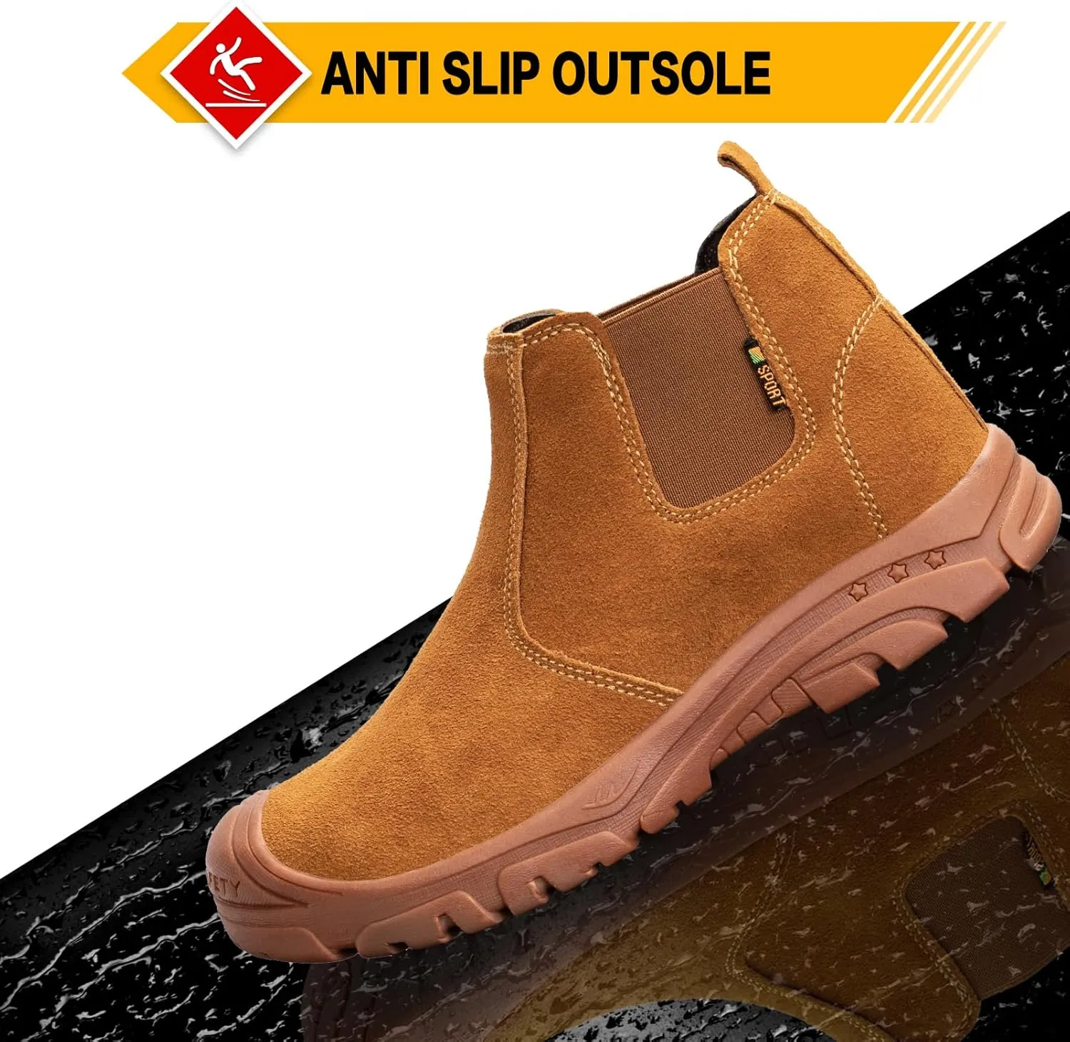 Steel Toe Work Boots for Men Women Slip-on Chelsea Boots, Men's Industrial Construction Shoes, Waterproof, Lightweight, Comfortable, Non-slip Safety Boots