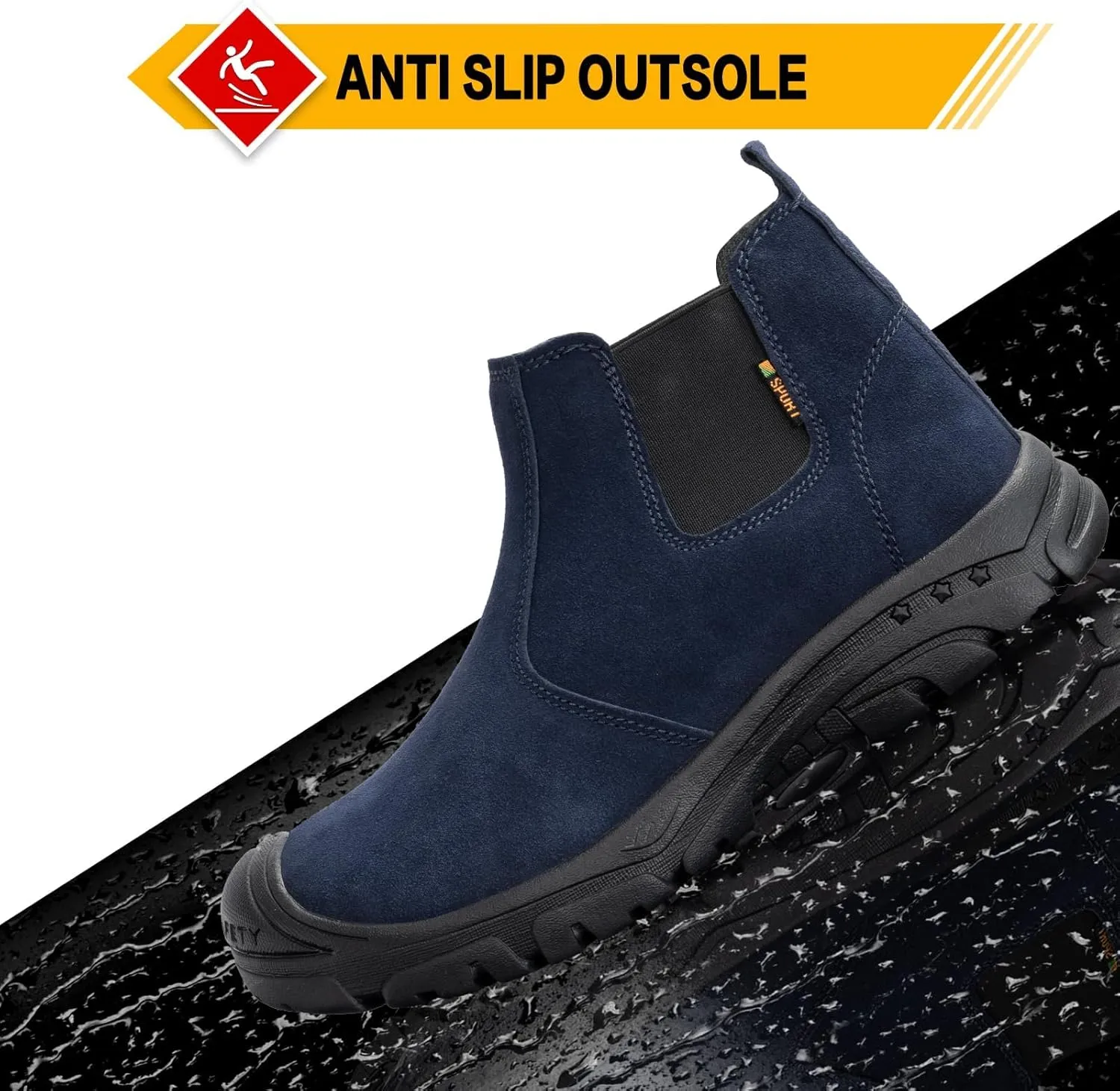 Steel Toe Work Boots for Men Women Slip-on Chelsea Boots, Men's Industrial Construction Shoes, Waterproof, Lightweight, Comfortable, Non-slip Safety Boots