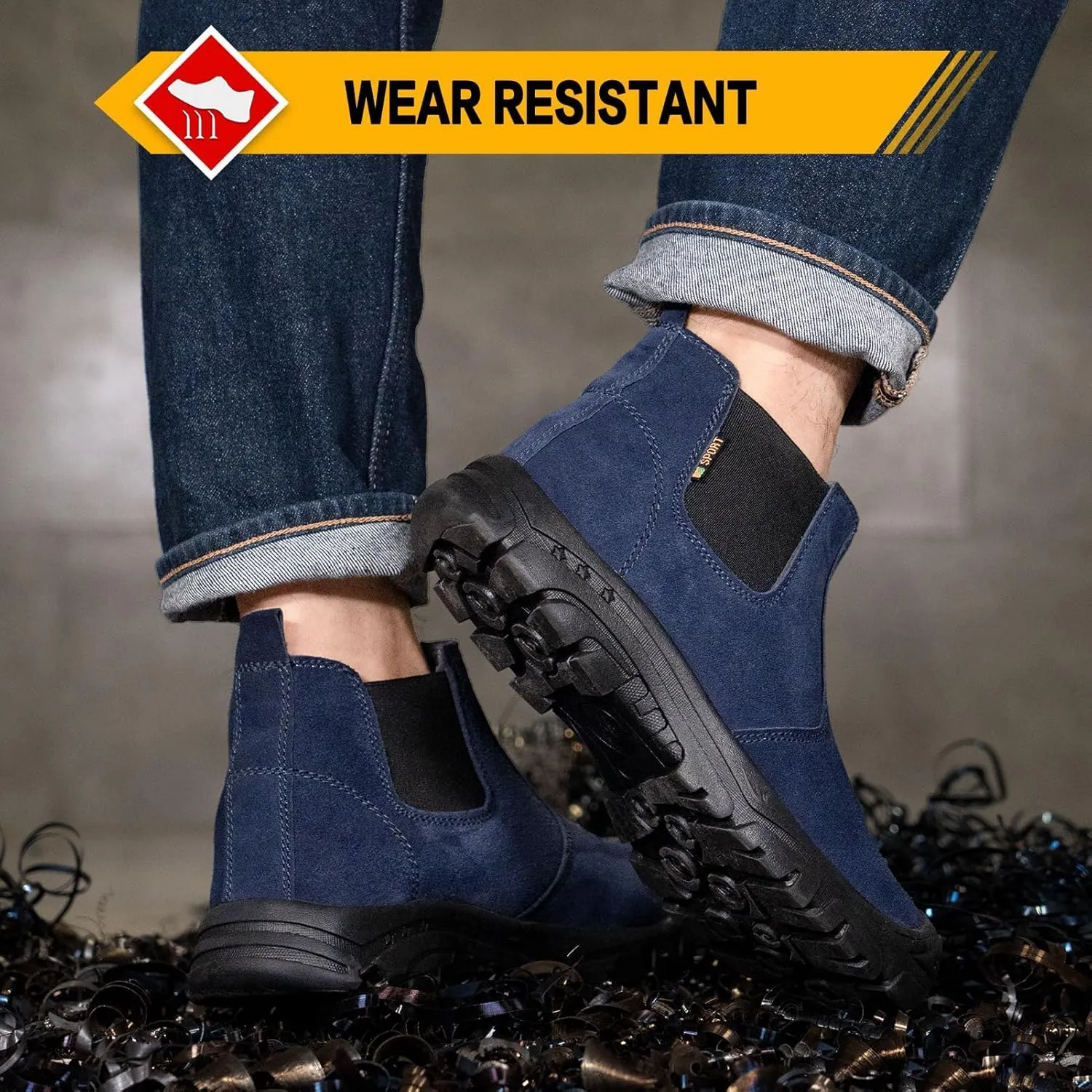 Steel Toe Work Boots for Men Women Slip-on Chelsea Boots, Men's Industrial Construction Shoes, Waterproof, Lightweight, Comfortable, Non-slip Safety Boots
