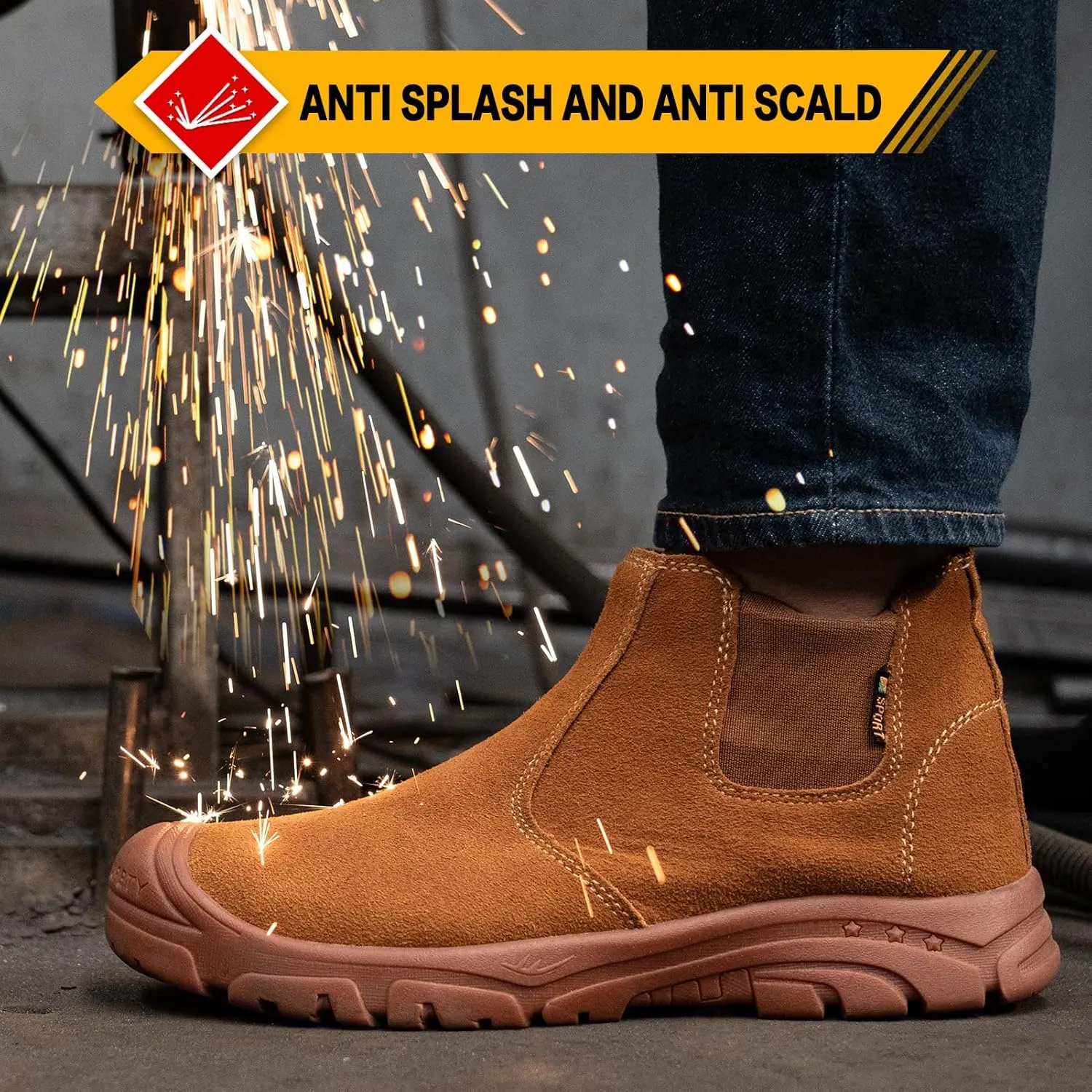 Steel Toe Work Boots for Men Women Slip-on Chelsea Boots, Men's Industrial Construction Shoes, Waterproof, Lightweight, Comfortable, Non-slip Safety Boots