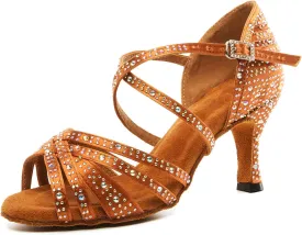 SWDZM Women's Rhinestone Dance Shoes Ballroom Latin Salsa Performance Practice Dancing Shoes