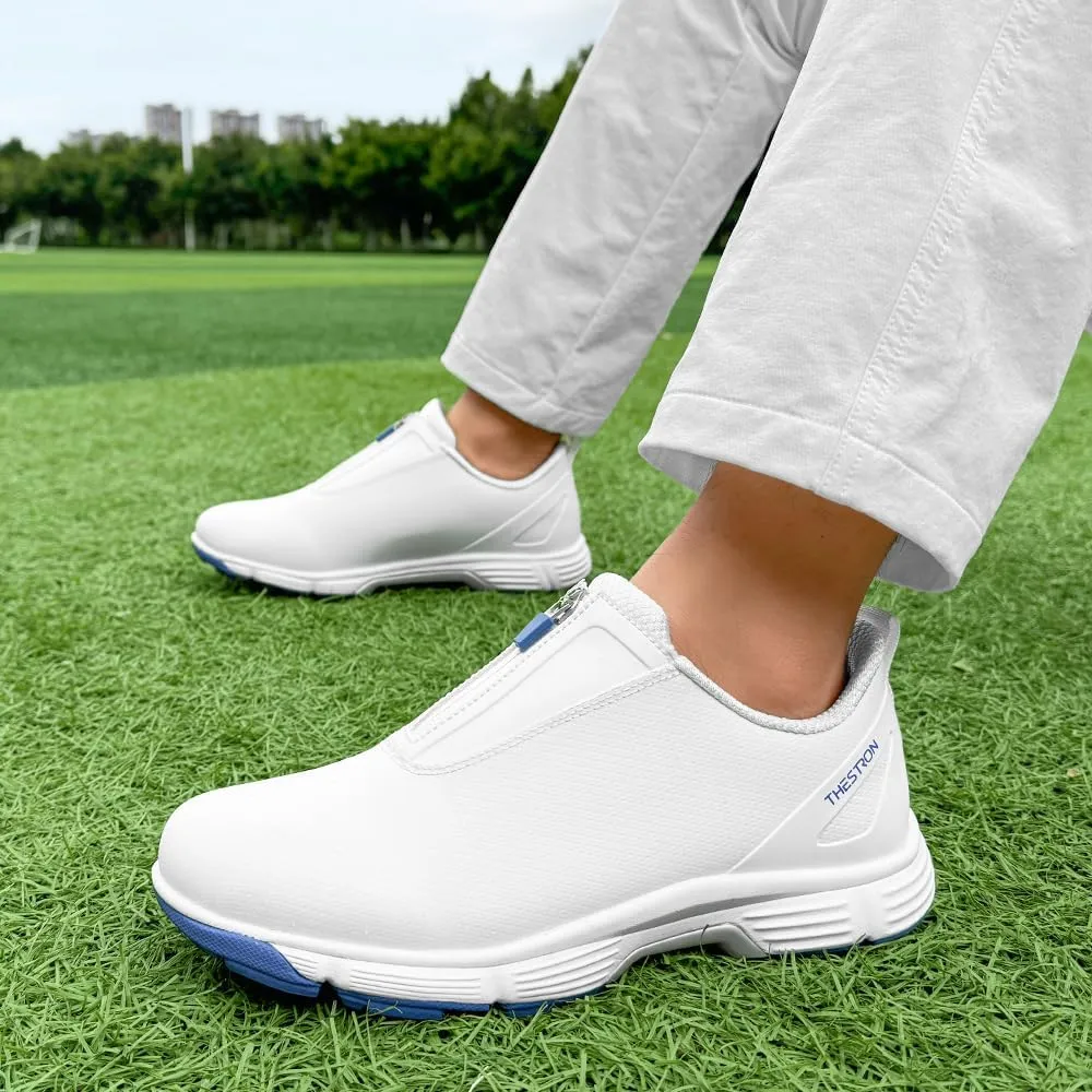 THESTRON Men Waterproof Golf Shoes Zipper Golf Shoes Professional Spikeless Golf Sneakers Male Golf Sports Walking Shoes Comfortable Golf Footwears for Men