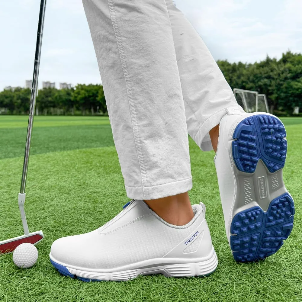 THESTRON Men Waterproof Golf Shoes Zipper Golf Shoes Professional Spikeless Golf Sneakers Male Golf Sports Walking Shoes Comfortable Golf Footwears for Men