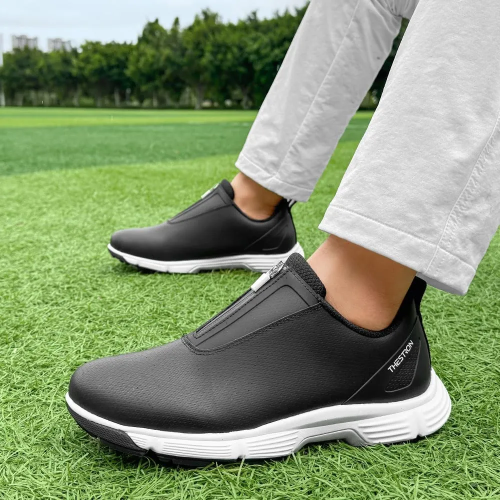THESTRON Men Waterproof Golf Shoes Zipper Golf Shoes Professional Spikeless Golf Sneakers Male Golf Sports Walking Shoes Comfortable Golf Footwears for Men