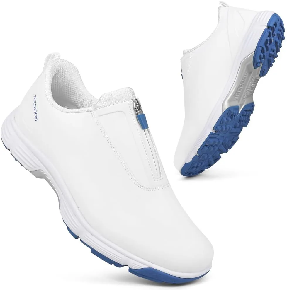 THESTRON Men Waterproof Golf Shoes Zipper Golf Shoes Professional Spikeless Golf Sneakers Male Golf Sports Walking Shoes Comfortable Golf Footwears for Men