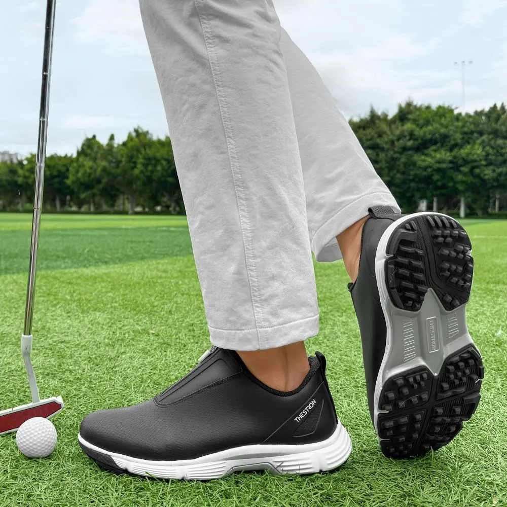 THESTRON Men Waterproof Golf Shoes Zipper Golf Shoes Professional Spikeless Golf Sneakers Male Golf Sports Walking Shoes Comfortable Golf Footwears for Men