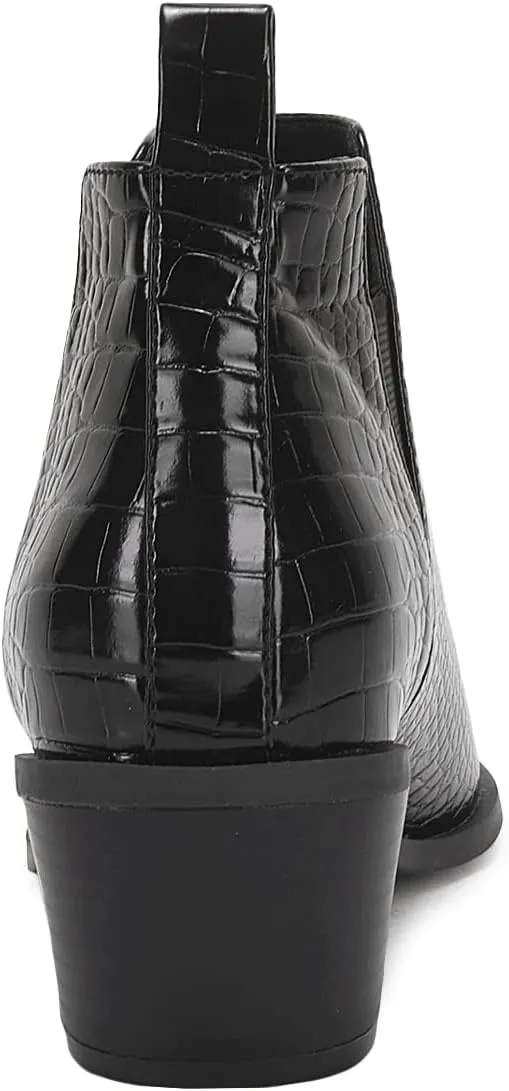 Trish Lucia Womens Ankle Boots Pointed Toe Stacked Chunky Heel Slip on Chelsea Short Booties