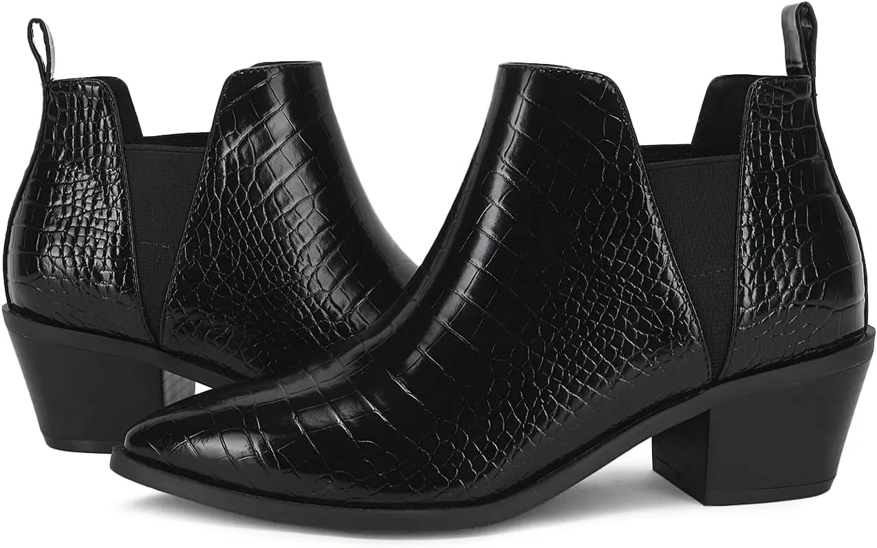 Trish Lucia Womens Ankle Boots Pointed Toe Stacked Chunky Heel Slip on Chelsea Short Booties